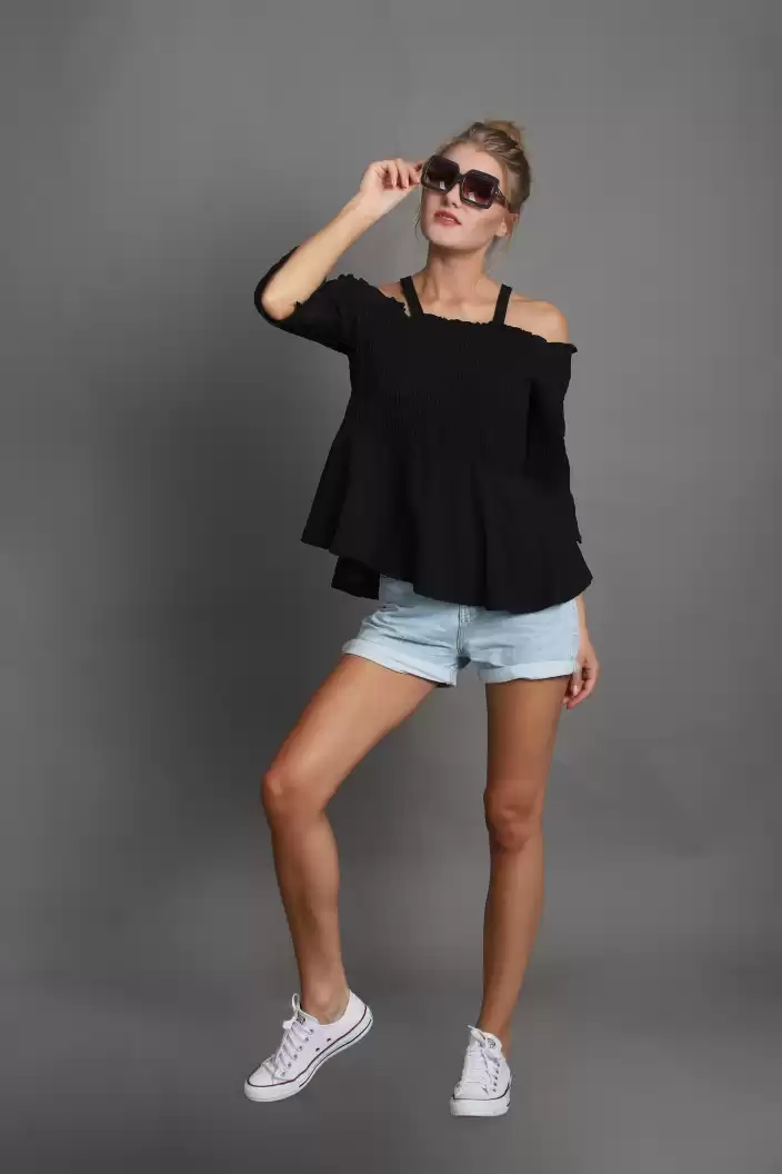 TANDUL  Casual Regular Sleeves Solid Women Black Top