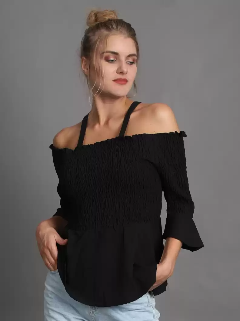 TANDUL  Casual Regular Sleeves Solid Women Black Top