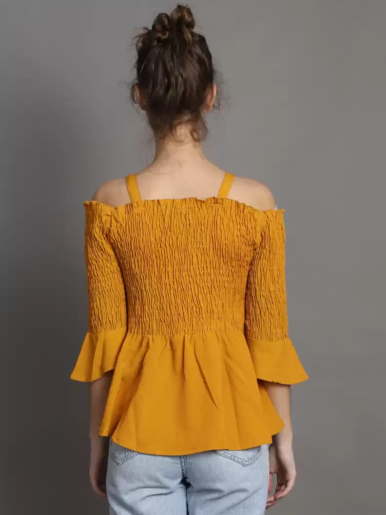 TANDUL  Casual Regular Sleeves Solid Women Yellow Top