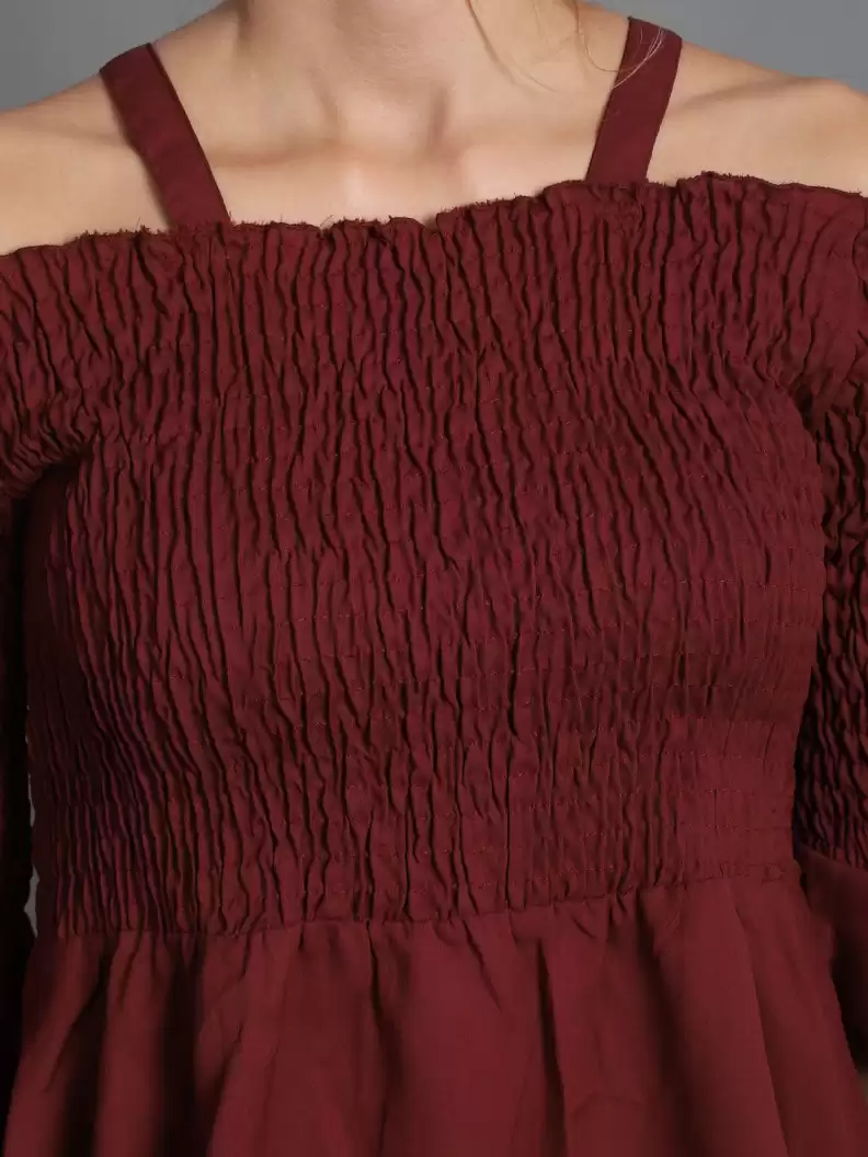 TANDUL  Casual Regular Sleeves Solid Women Maroon Top