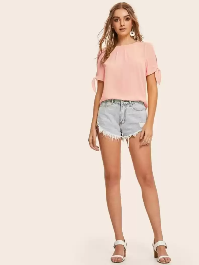 TANDUL  Casual Regular Sleeves Solid Women Pink Top