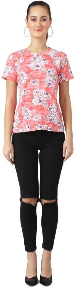 Stacked Flame Printed Women Round Neck Multicolor T-Shirt