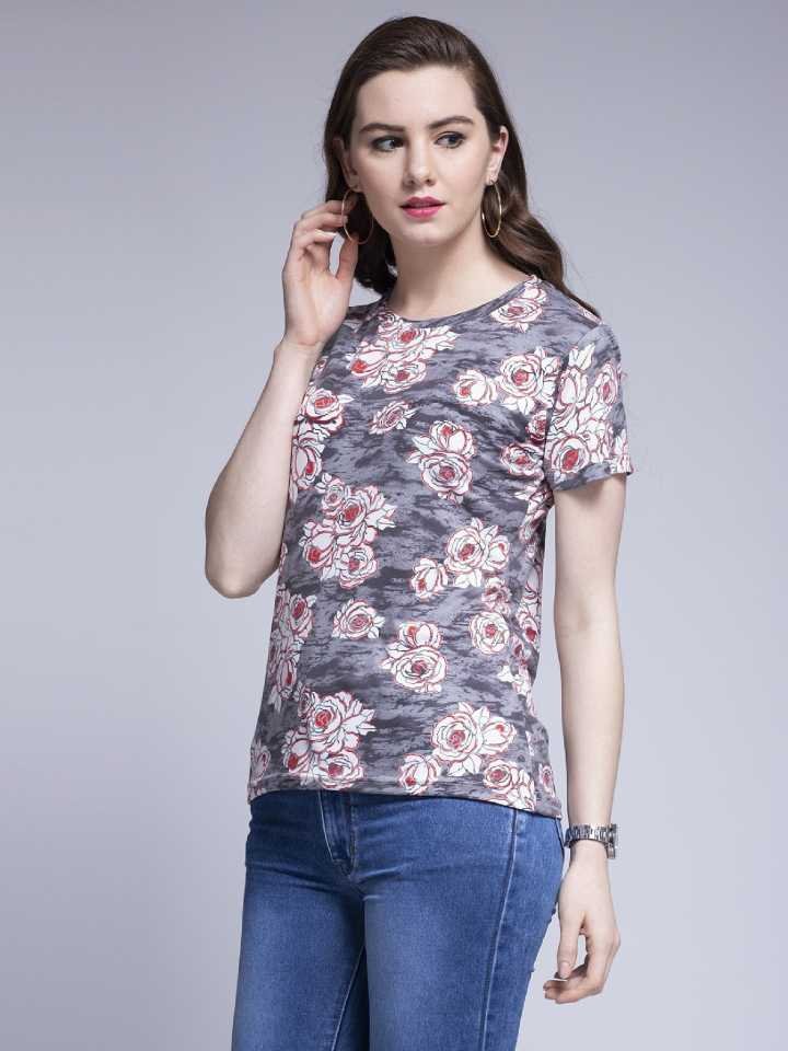 TANDUL  Printed Women Round Neck Multicolor T-Shirt