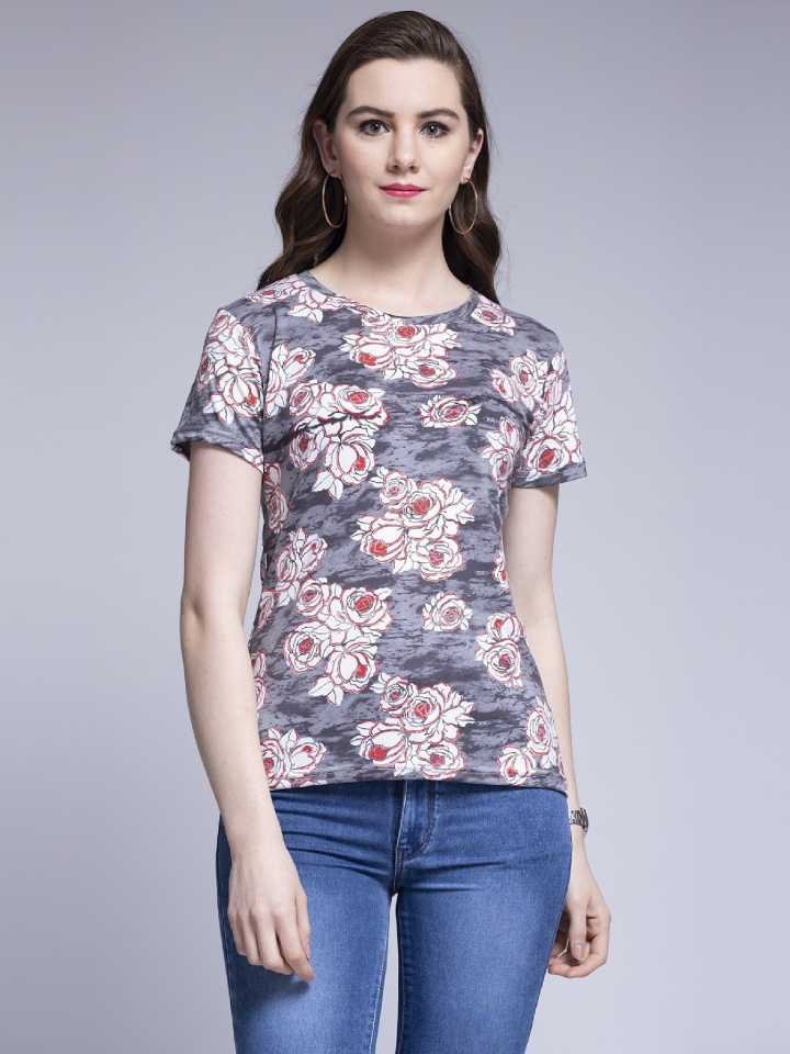 TANDUL  Printed Women Round Neck Multicolor T-Shirt