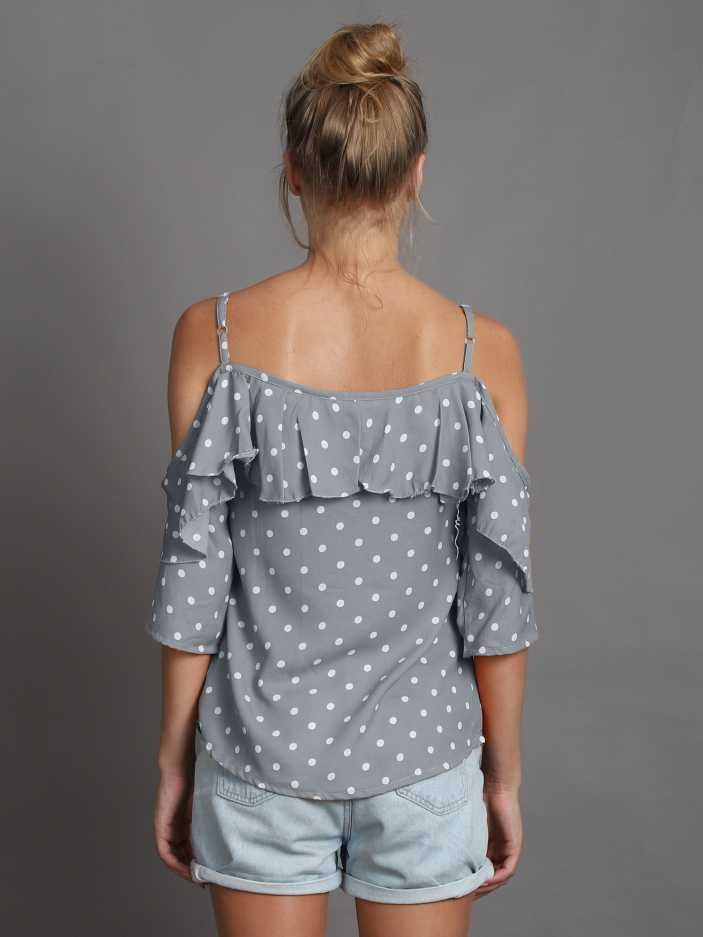 Casual Shoulder Straps Polka Print Women Multicolor Top