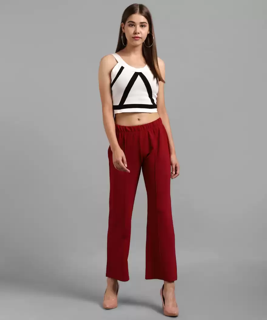 Stacked Flame Regular Fit Women Maroon Lycra Blend Trousers