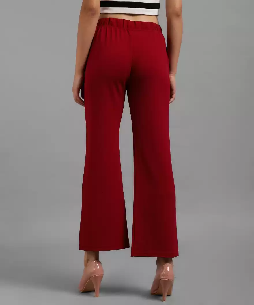 Stacked Flame Regular Fit Women Maroon Lycra Blend Trousers