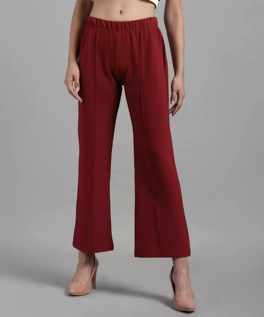 Stacked Flame Regular Fit Women Maroon Lycra Blend Trousers