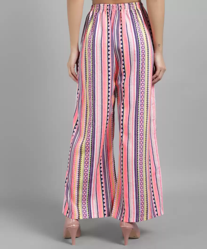Stacked Flame Regular Fit Women Multicolor Crepe Trousers