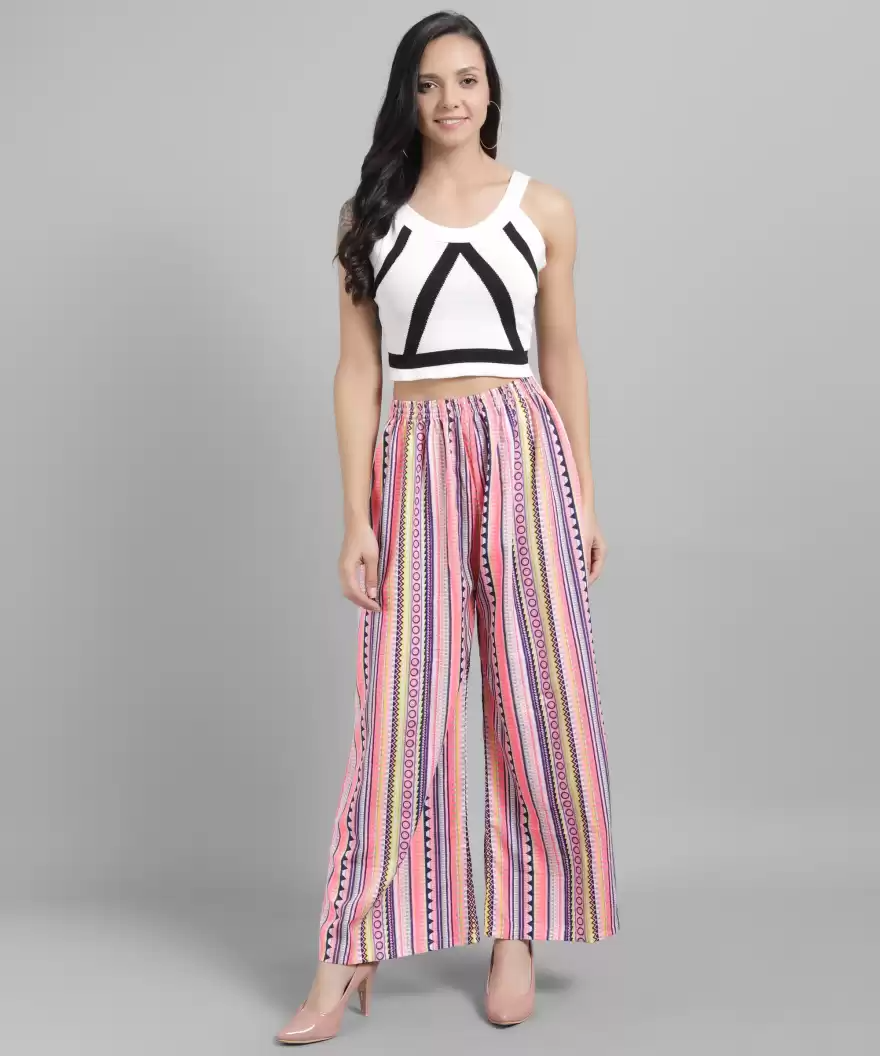 Stacked Flame Regular Fit Women Multicolor Crepe Trousers