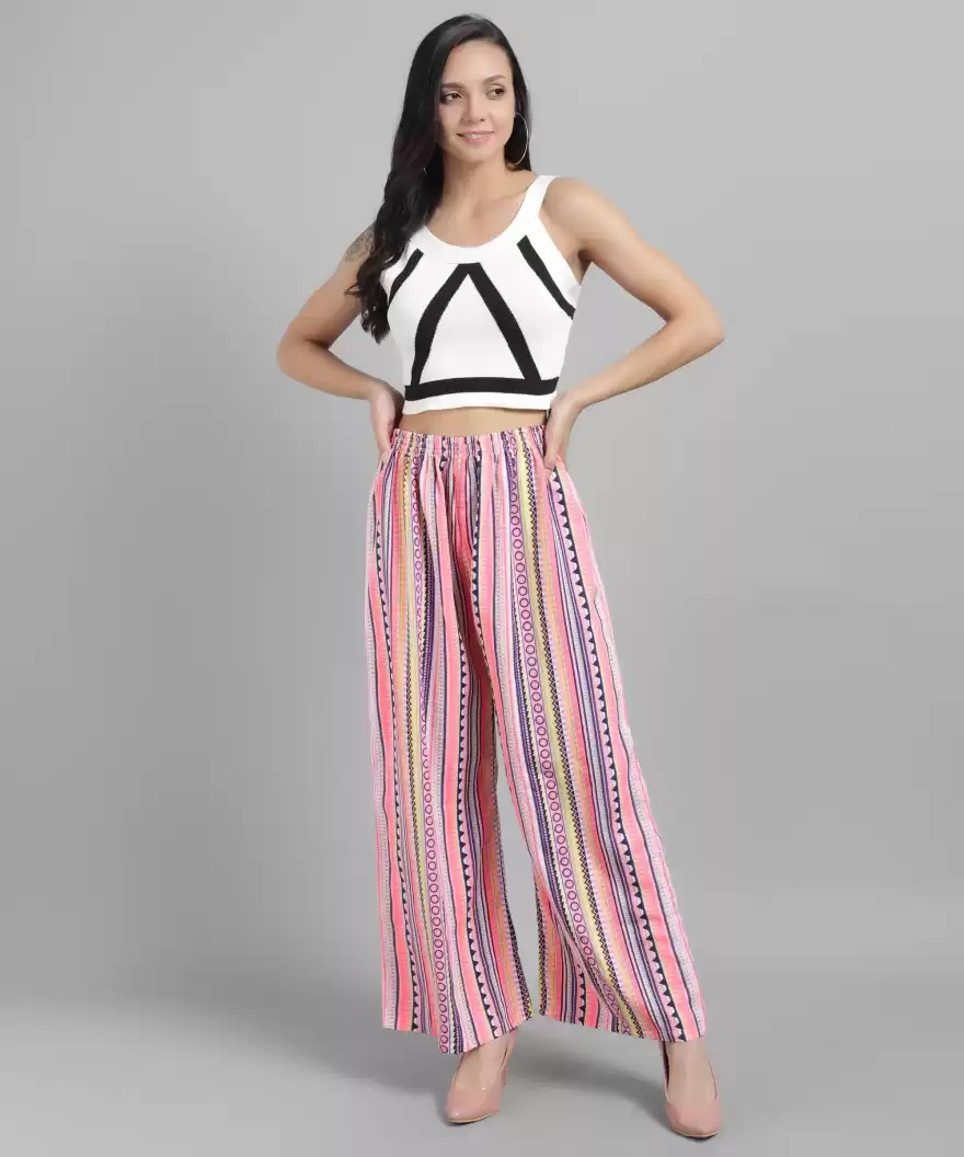 Stacked Flame Regular Fit Women Multicolor Crepe Trousers