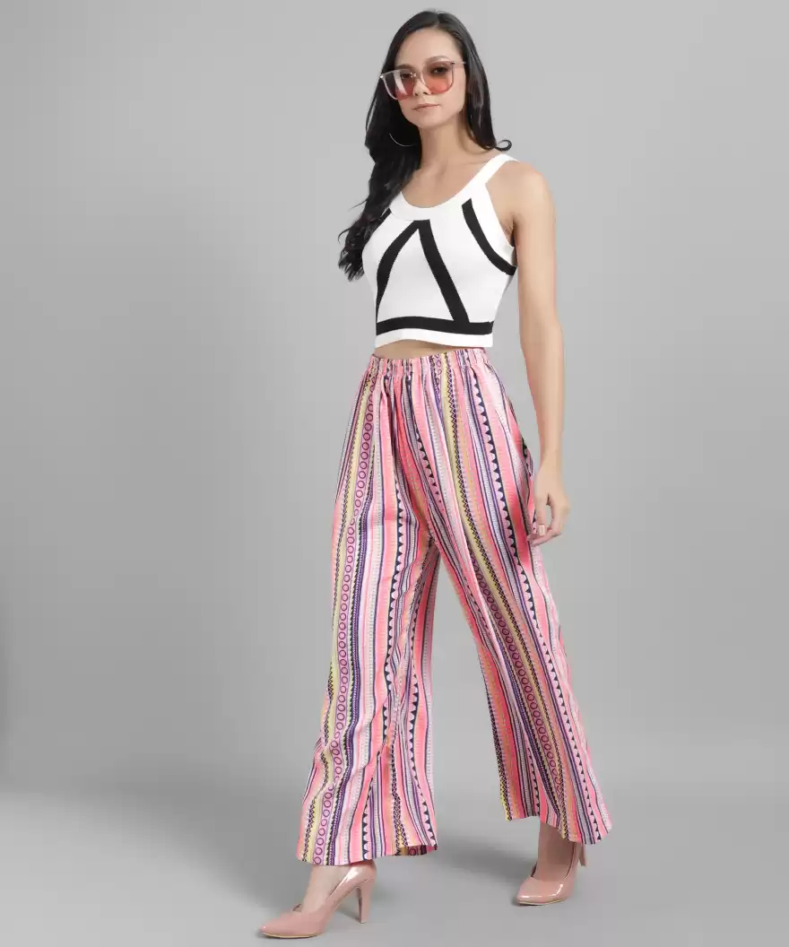 Stacked Flame Regular Fit Women Multicolor Crepe Trousers