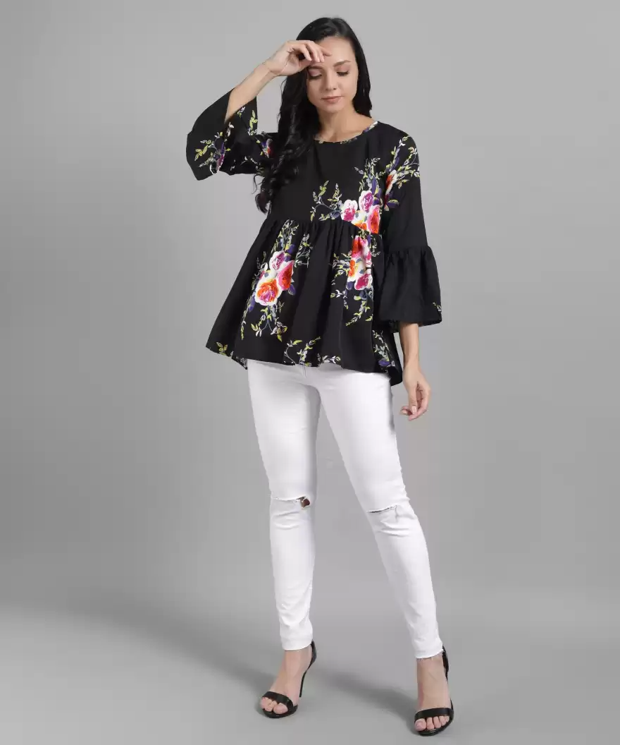 TANDUL  Casual Bell Sleeves Printed Women Multicolor Top
