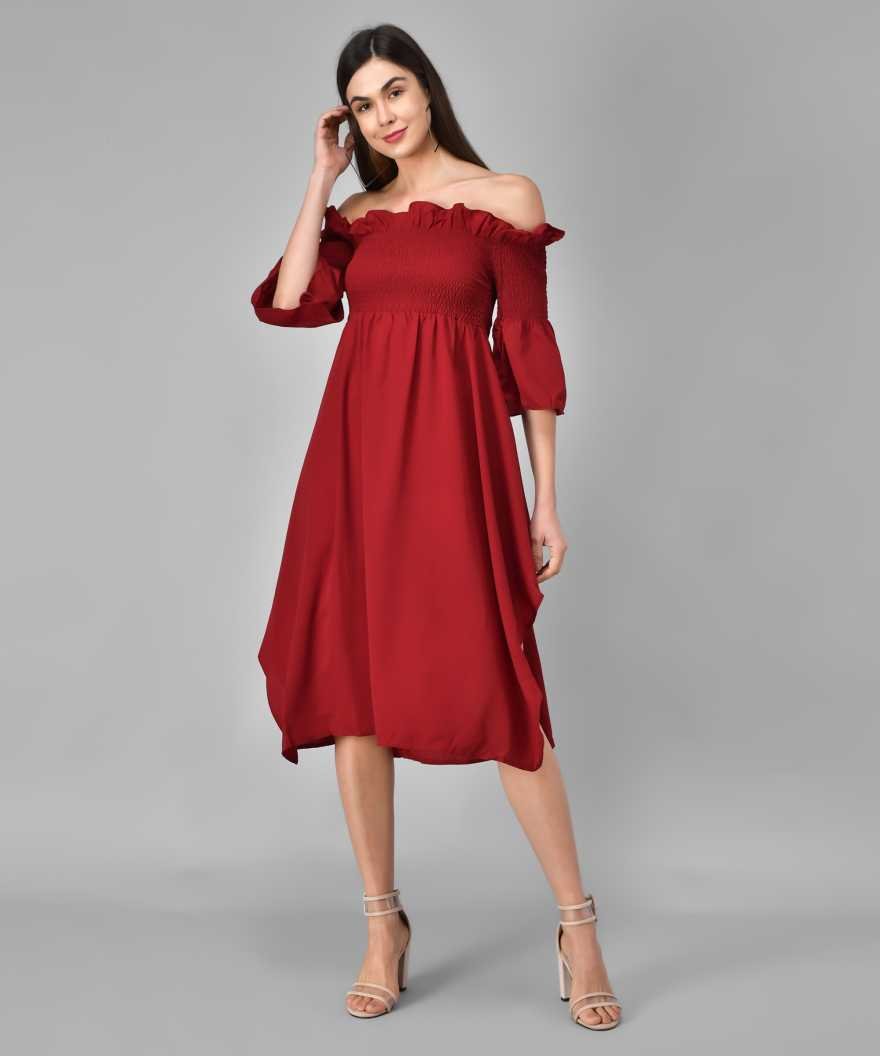 Women Gathered Maroon Dress