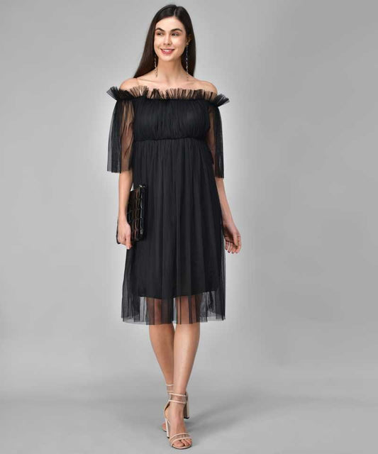 TANDUL  Women Skater Black Dress