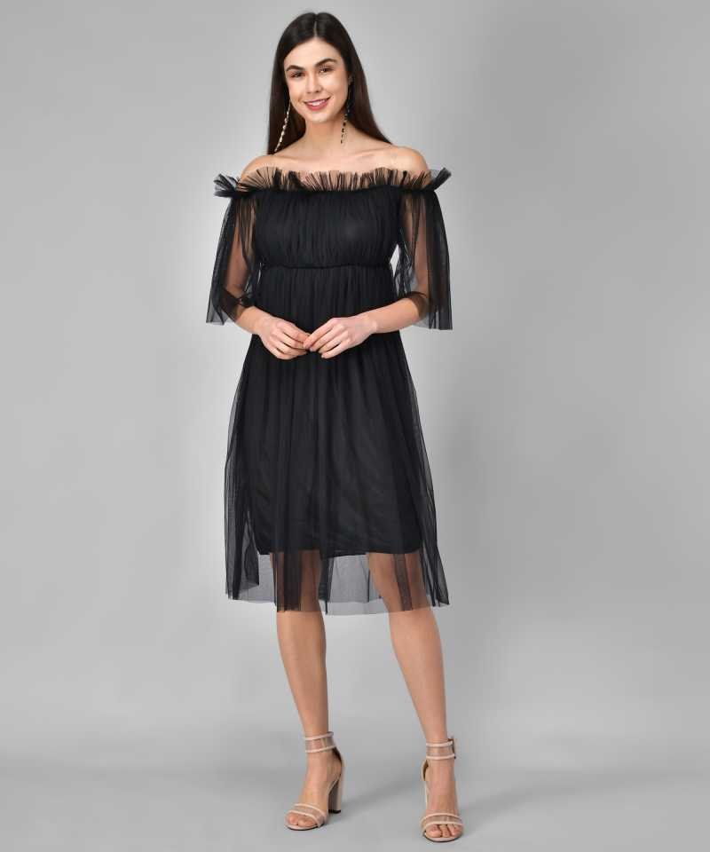 TANDUL  Women Skater Black Dress