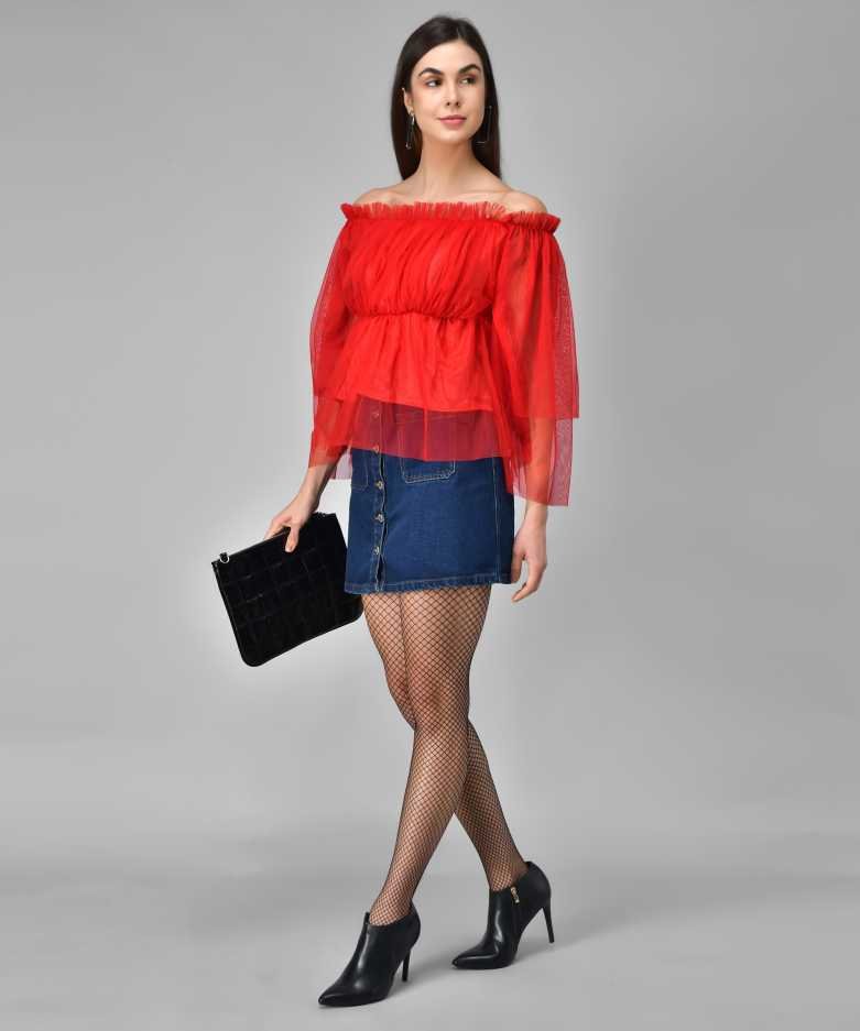 Casual Regular Sleeves Printed Women Red Top