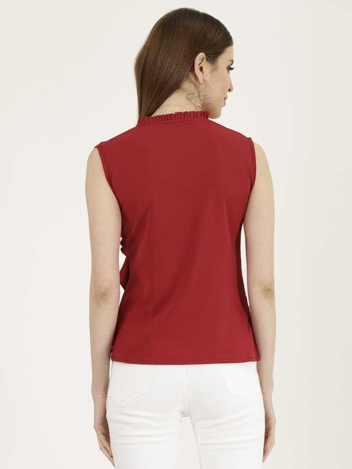 TANDUL  Casual Sleeveless Solid Women Maroon Top
