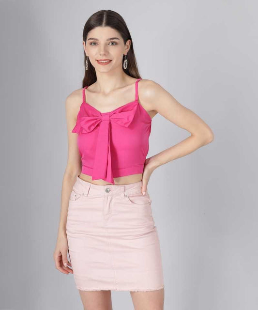 TANDUL  Casual Sleeveless Solid Women Pink Top