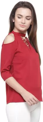 Casual Solid Women Maroon Top