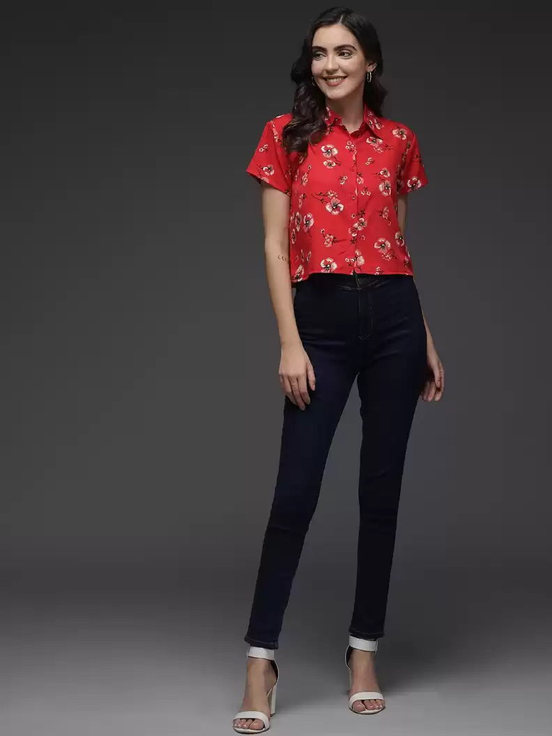 Stacked Flame  Women Regular Fit Printed Button Down Collar Formal Shirt