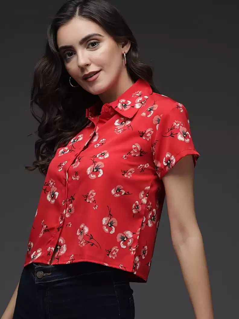 Stacked Flame  Women Regular Fit Printed Button Down Collar Formal Shirt
