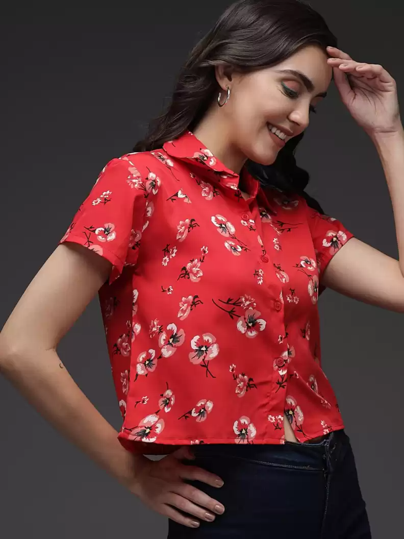 Stacked Flame  Women Regular Fit Printed Button Down Collar Formal Shirt