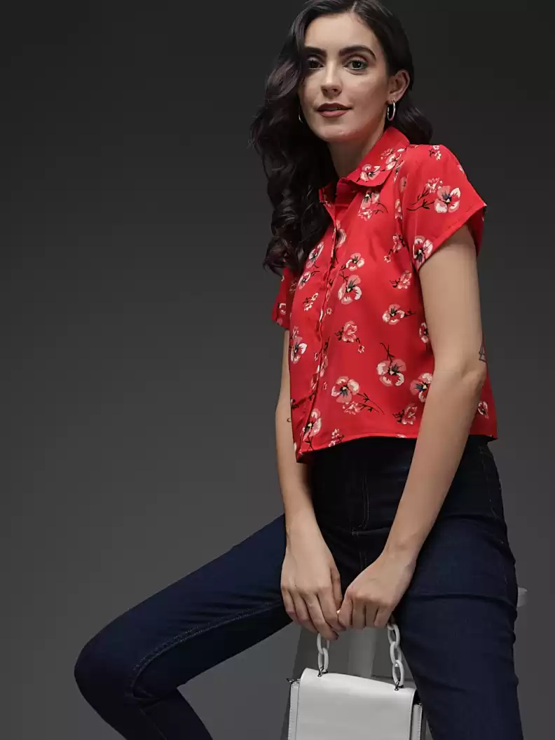 Stacked Flame  Women Regular Fit Printed Button Down Collar Formal Shirt