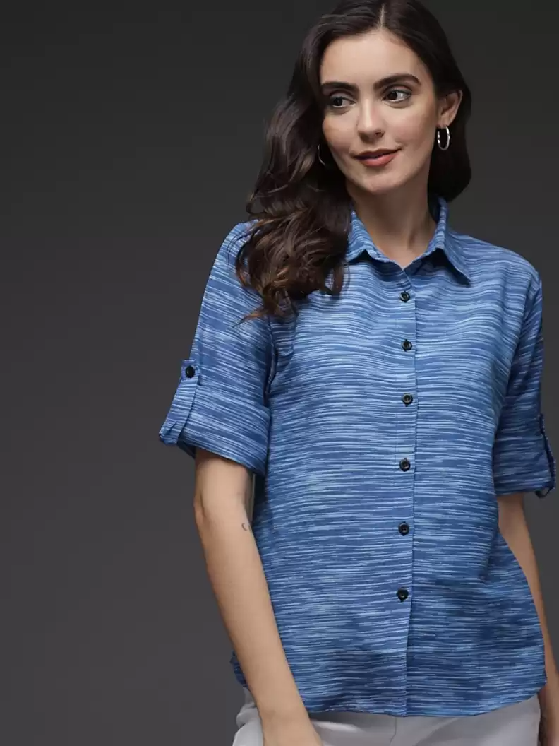 Stacked Flame Women Regular Fit Printed Button Down Collar Formal Shirt