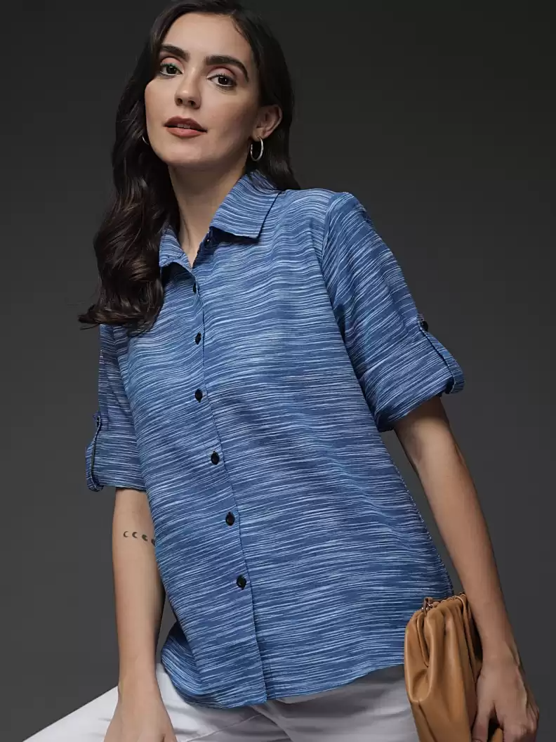 Stacked Flame Women Regular Fit Printed Button Down Collar Formal Shirt