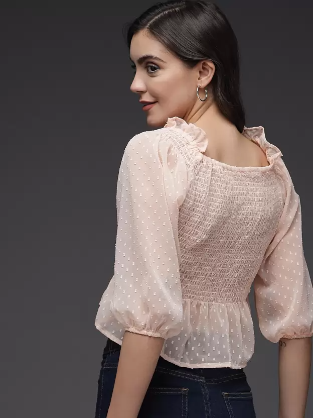 TANDUL  Casual Regular Sleeves Solid Women Pink Top
