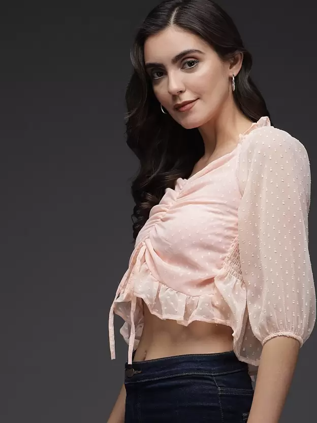 TANDUL  Casual Regular Sleeves Solid Women Pink Top