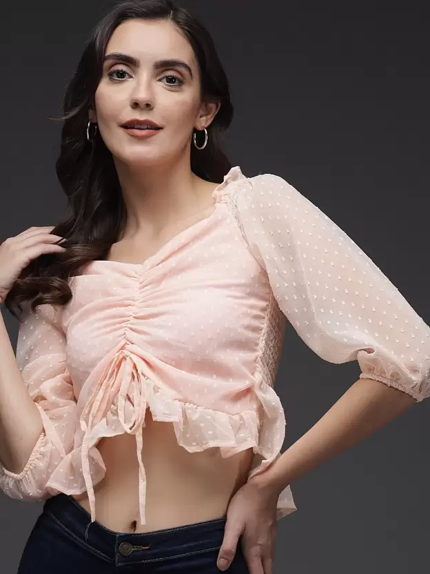 TANDUL  Casual Regular Sleeves Solid Women Pink Top