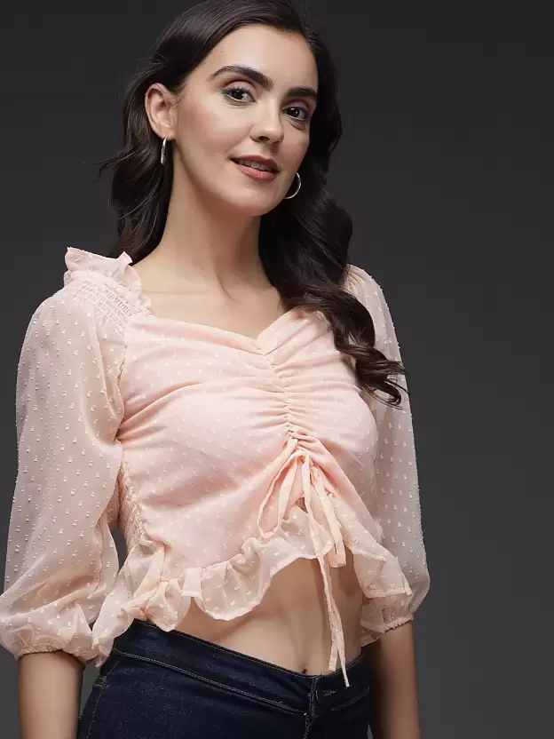 TANDUL  Casual Regular Sleeves Solid Women Pink Top