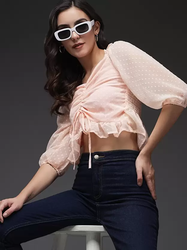 TANDUL  Casual Regular Sleeves Solid Women Pink Top