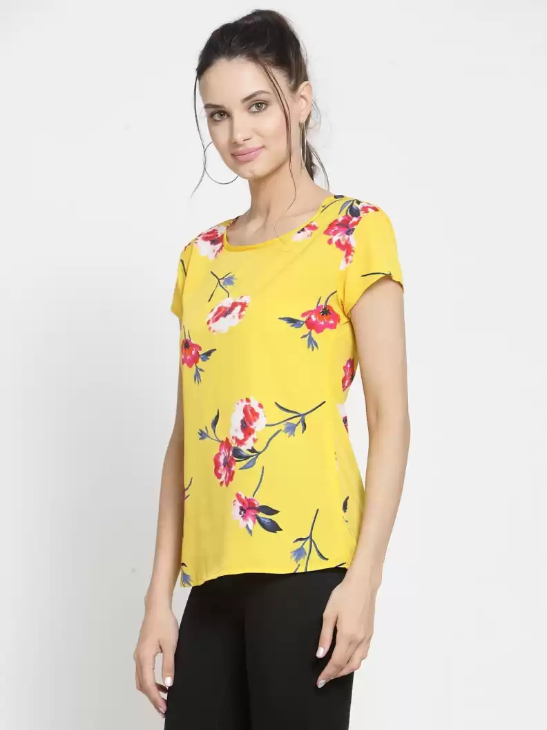 TANDUL  Casual Regular Sleeves Printed Women Yellow Top