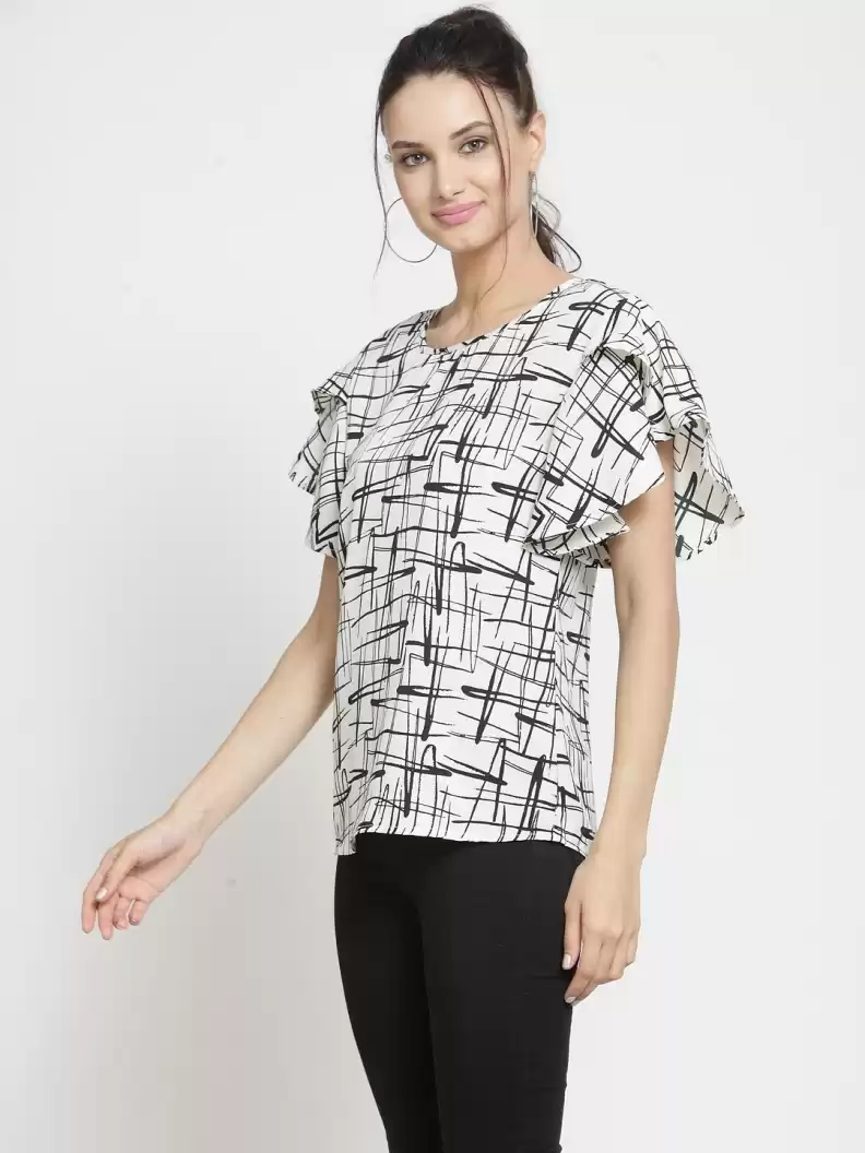 TANDUL  Casual Petal Sleeves Printed Women Multicolor Top