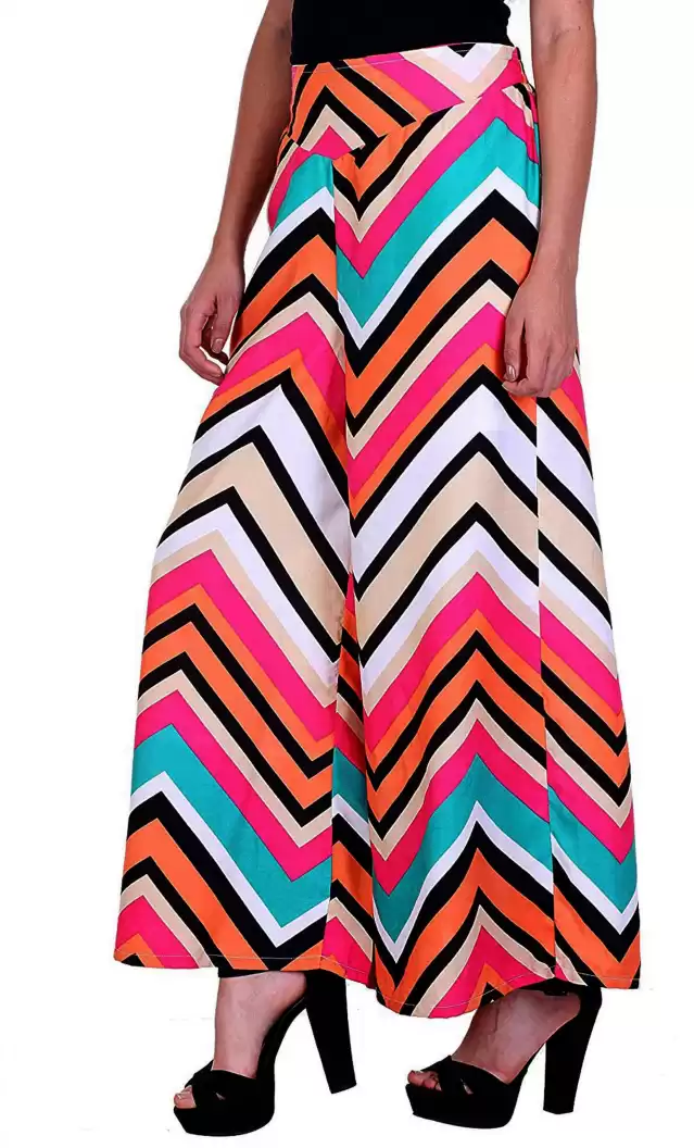 Stacked Flame Flared Women Multicolor Poly Crepe Trousers