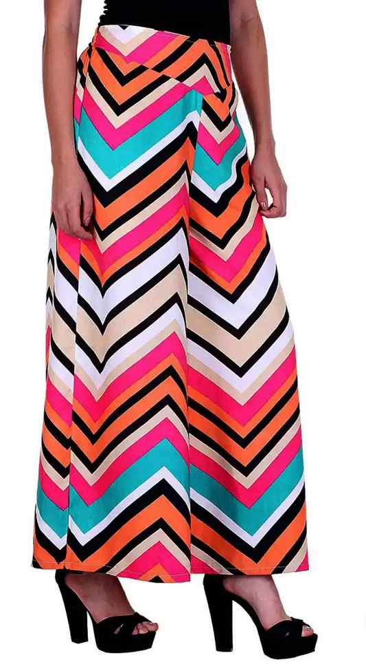 Stacked Flame Flared Women Multicolor Poly Crepe Trousers