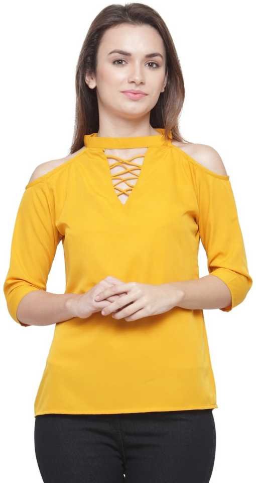 TANDUL  Casual Regular Sleeves Solid Women Yellow Top