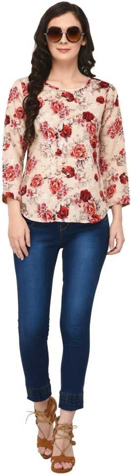 TANDUL  Casual Regular Sleeves Floral Print Women Multicolor Top