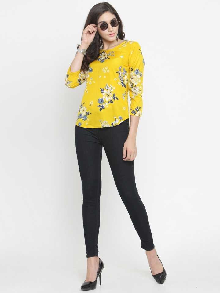 Casual Regular Sleeves Floral Print Women Yellow Top