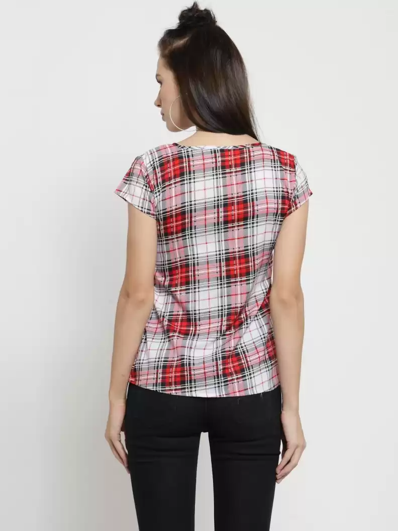 TANDUL  Casual Cap Sleeves Checkered Women Multicolor Top