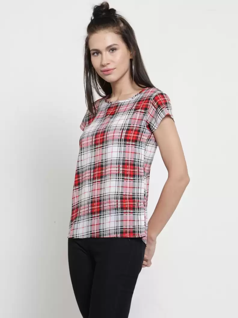 TANDUL  Casual Cap Sleeves Checkered Women Multicolor Top