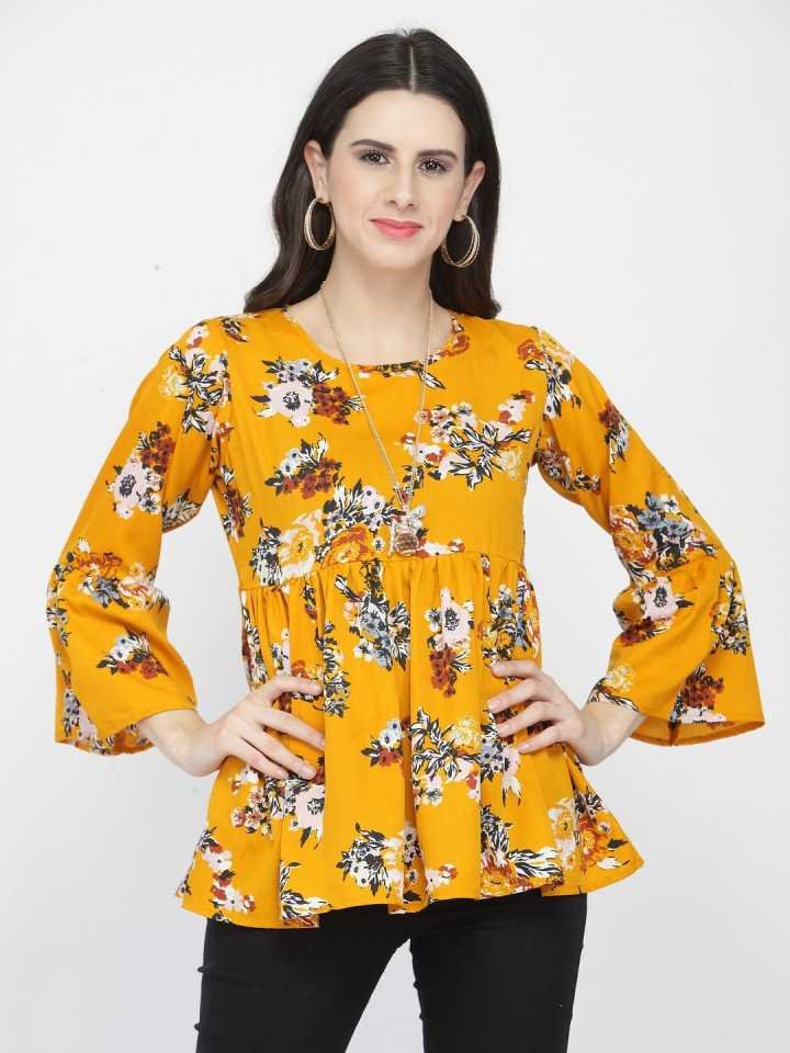 Casual Bell Sleeves Printed Women Multicolor Top