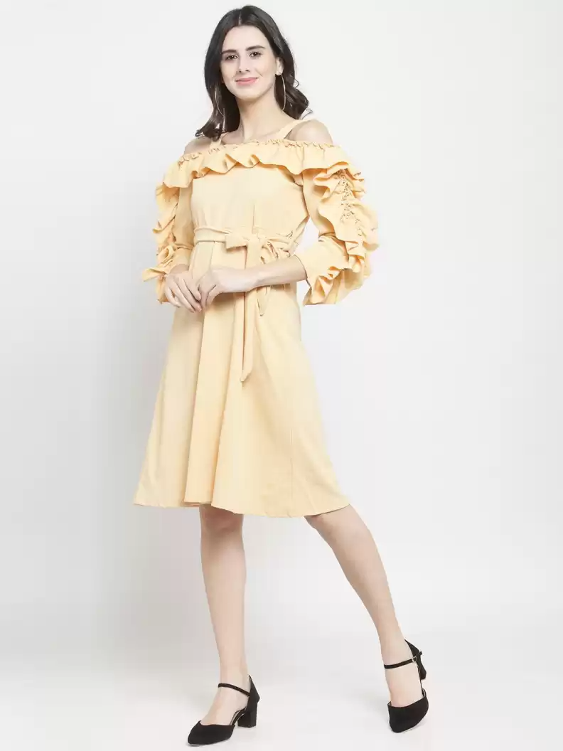 TANDUL  Women Ruffled Beige Dress