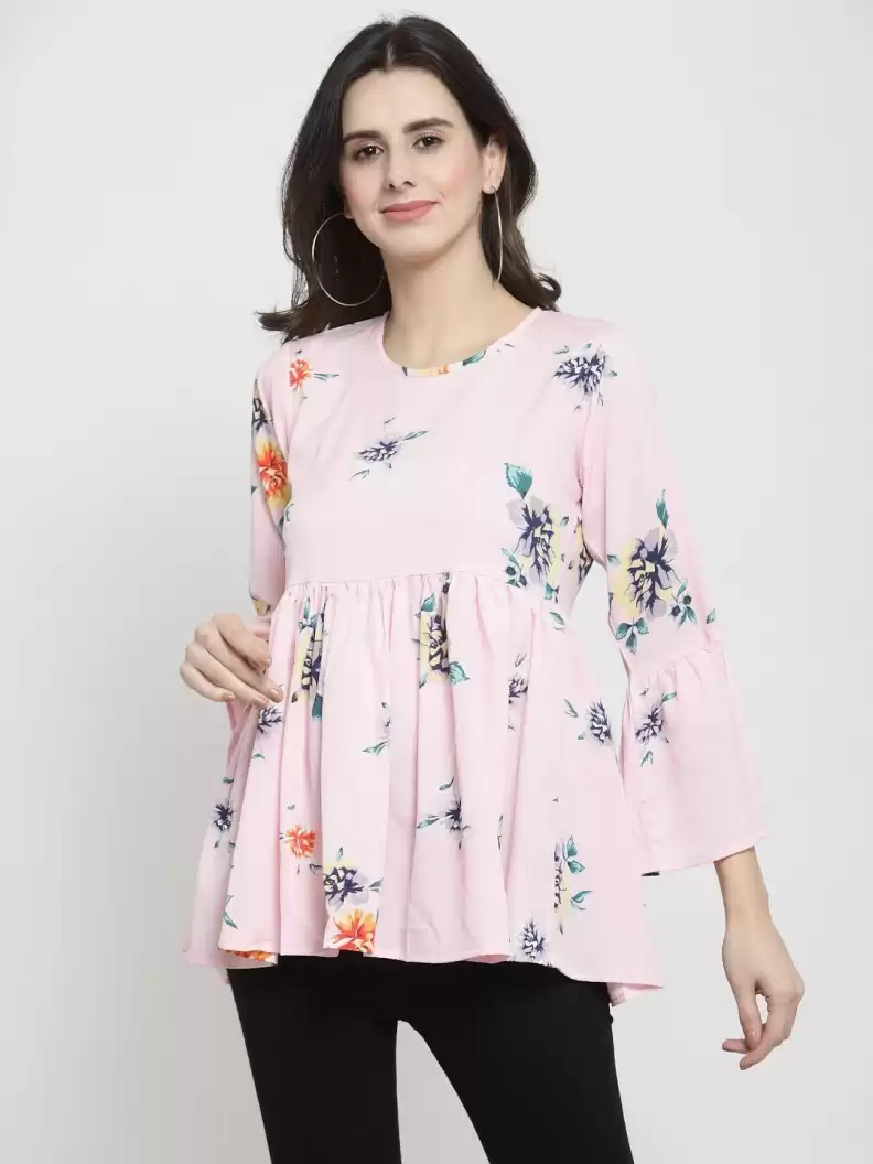 TANDUL  Casual Bell Sleeves Floral Print Women Multicolor Top