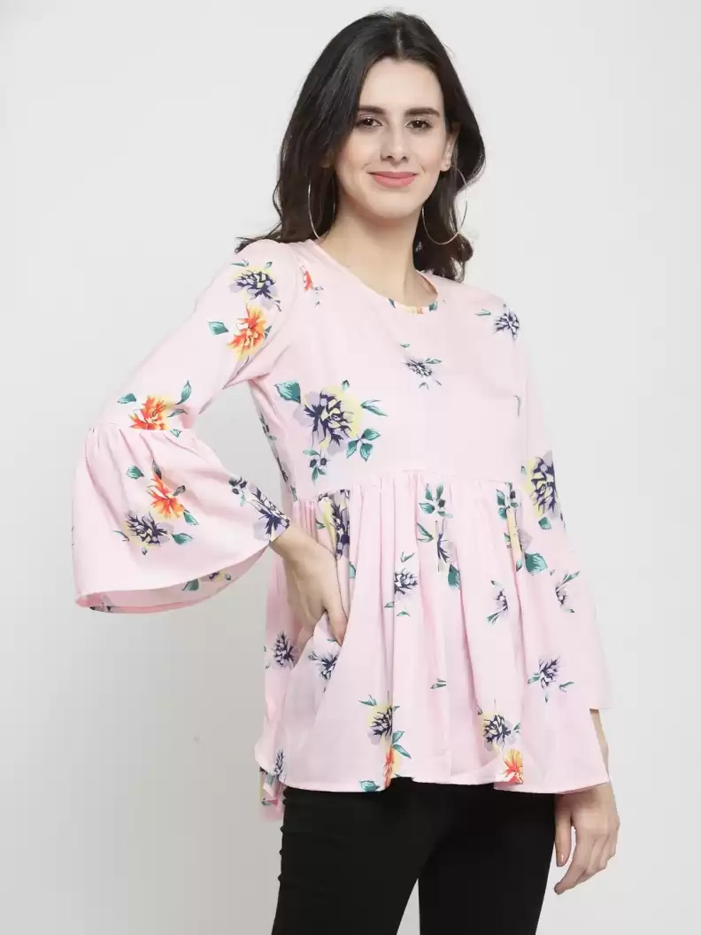 TANDUL  Casual Bell Sleeves Floral Print Women Multicolor Top