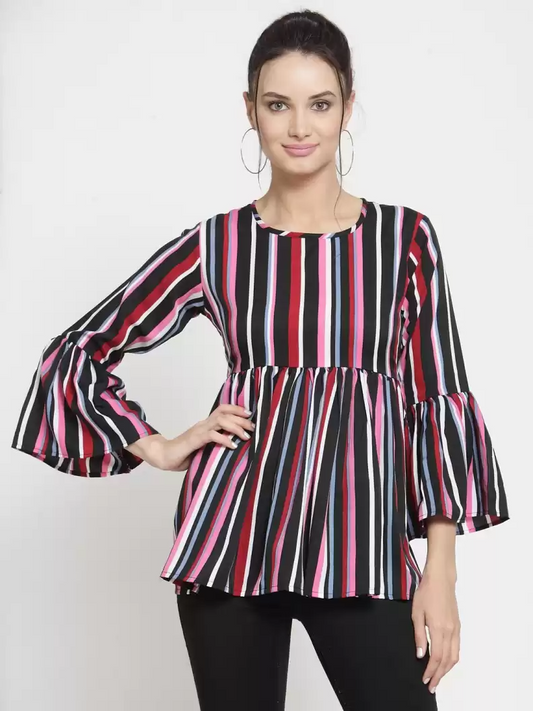 ZARVEY  Casual Bell Sleeves Striped Women Multicolor Top