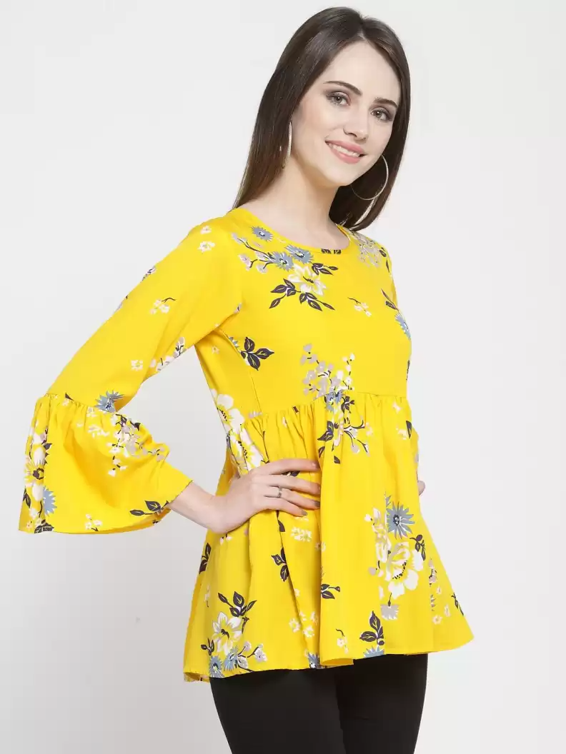 TANDUL  Casual Bell Sleeves Printed Women White, Grey, Yellow Top